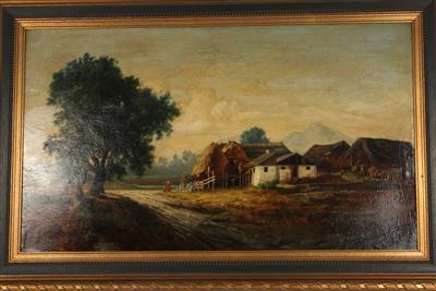 Künstler Mitte 20. Jh. Landschaft mit Bauernhaus Öl auf Karton, - Arte e antiquariato
