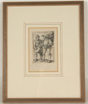 Alter Stich "Fähnrich und Trommler" beschriftet Acker Conz Klos Wuczer Im Bauernkrieg 1525, - Asta di natale - Arte e antiquariato