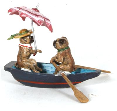 2 Hunde in Segelboot, - Arte e antiquariato