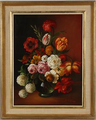 Künstler 20. Jh. Blumenstilleben Öl auf Holzplatte, - Kunst, Antiquitäten und Möbel