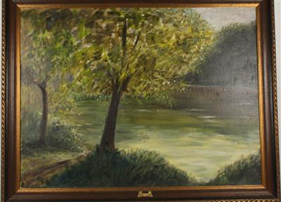 Künstler Mitte 20. Jh. Parklandschaft mit Teich, - Kunst, Antiquitäten und Möbel