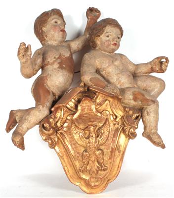Paar Putti auf Wappen sitzend 18. JH., - Kunst, Antiquitäten und Möbel