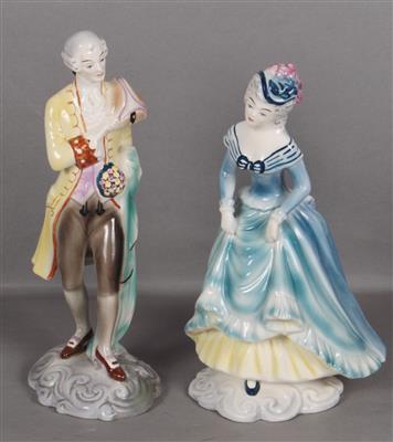 Elgant gekleidete Dame und Herr, - Antiques and art