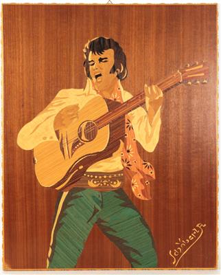 Künstler 20. Jh. Elvis Presley Marketerie aus verschiedenen Hölzern, - Antiques and art