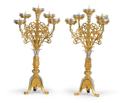 1 Paar neogotischer Kerzenleuchter, - Umění a starožitnosti