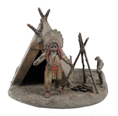Indianer mit Zelt und Lagerfeuer - Antiques and art