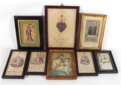 1 Klosterarbeit, 7 Heiligenbildchen - Kunst, Antiquitäten und Möbel