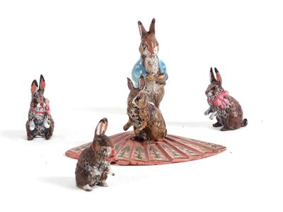 1 Hase auf Fächer, 4 Hasen - Antiques and art