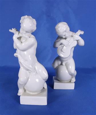 Putto mit Flöte und Putte mit Gitarre - Bäuerliches und Ländliches