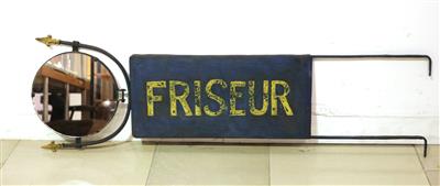 Außenschild eines Frisiersalons - Kunst, Antiquitäten, Möbel und Technik