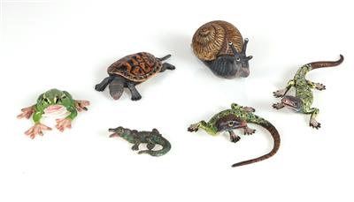 6 Tierfiguren, "3 Echsen", "1 Schldkröte", " 1 Frosch ", "1 Schnecke" - Antiques and art