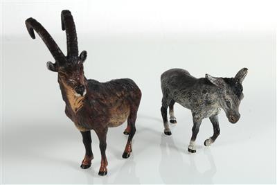 2 Tierfiguren, "Steinbock" u."Esel" - Arte e antiquariato