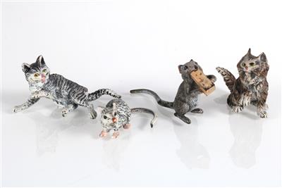 4 versch. Tierfiguren, "2 Katzen", "2 Mäuse" - Arte e antiquariato
