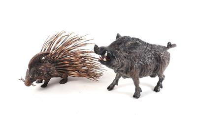 2 Tierfiguren "Stachel- u. Wildschwein - Umění a starožitnosti