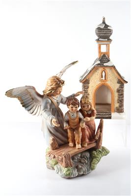 Figurengruppe "Schutzengel behütet Kinder" und Lichtaus in Form einer Kapelle - Antiques and art