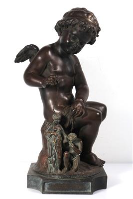 Skulptur "Amor spielt mit einem Liebespaar" - Arte e antiquariato