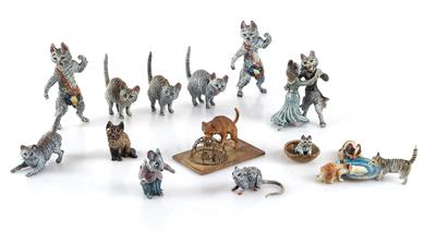 Konvolut von 13 Tierfiguren, "Katzen u. Mäuse" - Umění a starožitnosti