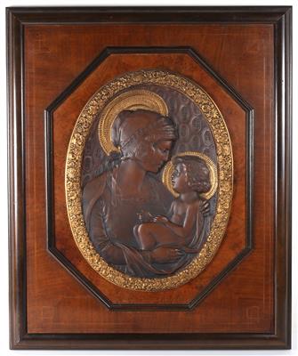 Bronzerelief, "Maria mit dem Kinde" - Kunst, Antiquitäten, Möbel und Technik