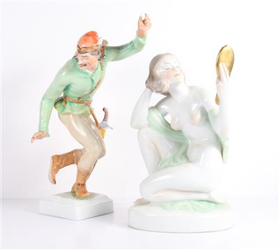 2 Figuren, "Tanzender" u. "weiblicher Akt mit Spiegel" - Kunst, Antiquitäten, Möbel und Technik