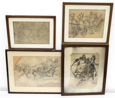 Konvolut aus 4 karrikaturartigen Zeichnungen - Antiques and art