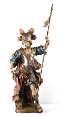 Sakrale Skulptur, "Heiliger Florian", in gotisierender Stilform - Antiques and art