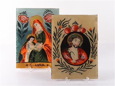 2 Hinterglasbilder ,"Hl. Anna" u. "Christus mit der Dornenkrone" - Umění a starožitnosti