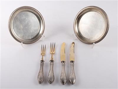 2 kleine Schalen, 2 Messer, 2 Gabeln - Stříbro, umění, starožitnosti, nábytek