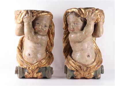 Paar Karyatiden in Form von Putti als Atlanten - Stříbro, umění, starožitnosti, nábytek