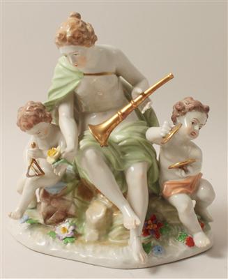 Frauenakt mit Trompete, Ptto mit Triangel und Putto mit Tschinellen, - Antiquariato e Dipinti