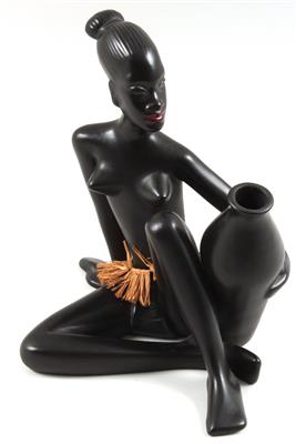 Sitzende Schwarzafrikanerin mit Vase, - Starožitnosti, Obrazy