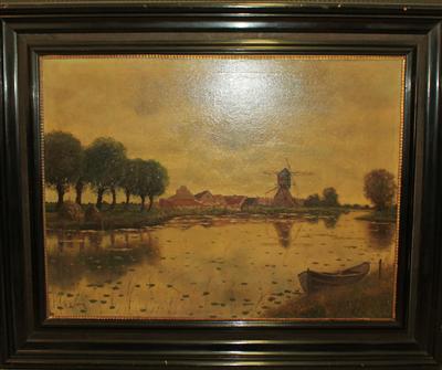 H. Hansen um 1900 * Fischerdorf im Abendlicht am Kanal, - Antiques and Paintings