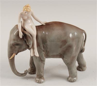 Frauenakt auf Elefant sitzend, - Antiquariato e Dipinti