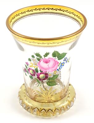 Ranftbecher mit Rosen und Blumenzweigen, - Antiquitäten & Bilder