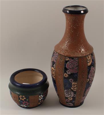 Jugendstil-Vase und Übertopf, - Antiquariato e Dipinti