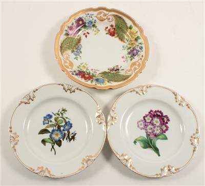Prachtvoller Blumen-Teller und Paar botanische Teller - Antiquariato e Dipinti