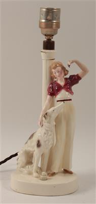 Junge Frau mit Windhund-Tisch lampe, - Antiquariato e Dipinti