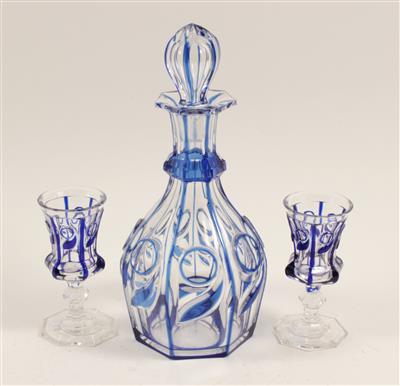 Schnapsflasche mit Stöpsel und 2 Gläser, - Starožitnosti, Obrazy