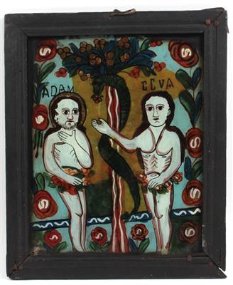 Hinterglasbild, Adam und Eva, - Antiquariato e Dipinti