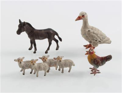 Gans, Huhn, Esel, Gruppe von 4 Schafen, - Antiquitäten & Bilder
