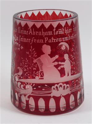 Vase mit Widmung "Der kleine Abraham komt hier im Bildnis an zu seiner frau Patron um daß er danken kan", - Antiquitäten & Bilder