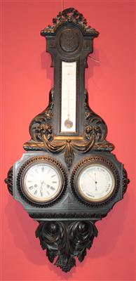 Barometer mit Uhr und Thermometer - Saisonabschluß-Auktion Bilder Varia, Antiquitäten, Möbel, Teppiche und Design