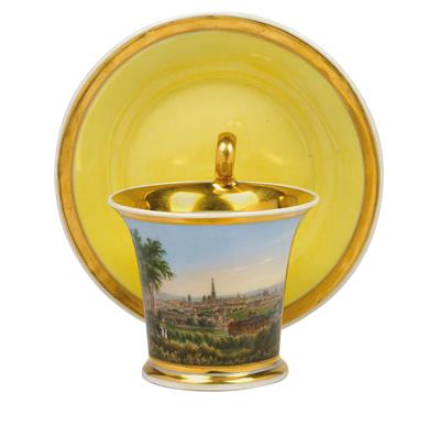 Tasse mit "Ansicht von Wien" und Untertasse, - Möbel und dekorative Kunst, Skulpturen und Antiquitäten, Glas und Porzellan