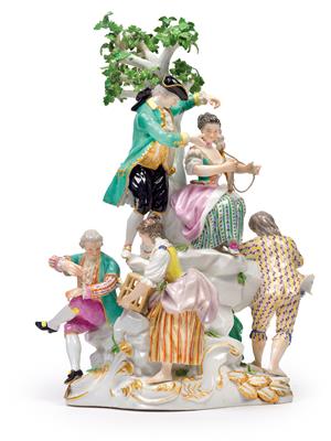 Baumgruppe mit 6 flirtenden Personen, - Möbel und dekorative Kunst, Skulpturen und Antiquitäten, Glas und Porzellan