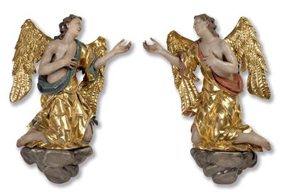 Johann Peter Schwanthaler (Ried i. I. 1720 - 1795) zugeschrieben, Paar adorierende Engel, - Möbel und dekorative Kunst, Skulpturen und Antiquitäten, Glas und Porzellan