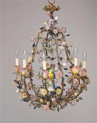 Metallluster mit Porzellanblüten, - Asiatika, Antiquitäten & Möbel