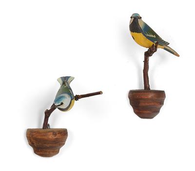 A Pair of Viechtau Birds, Blue Tits, - Starožitnosti