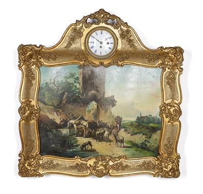 A Late Biedermeier Pictorial Clock with Musical Mechanism, "Passeirer Tor Meran" - Antiquariato e mobili
