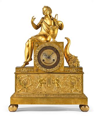 A Charles X bronze mantel clock (‘Der Wein’) - Asiatics, Works of Art and furniture