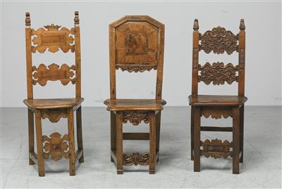 Three slightly different provincial chairs, - Asiatics, Works of Art and furniture