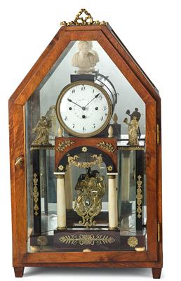 An Empire Period commode clock in a display case, - Nábytek